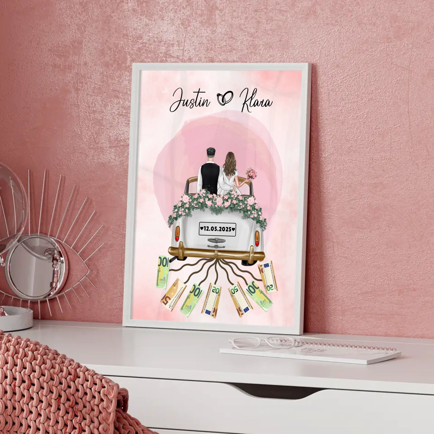 Geldgeschenkidee Hochzeit Poster Herz Farbklecks gestalten