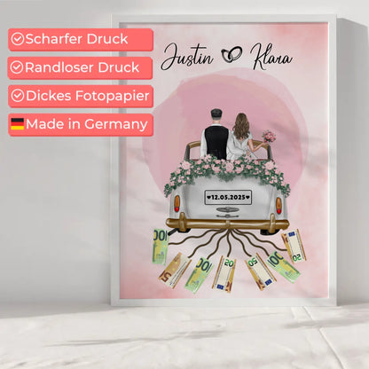 Geldgeschenkidee Hochzeit Poster Herz Farbklecks gestalten