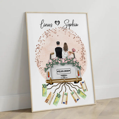 Personalisiertes Geschenk Hochzeit Poster Farbklecks Rose Geldscheine