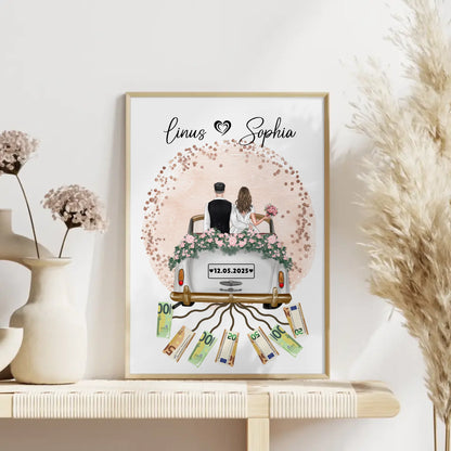 Personalisiertes Geschenk Hochzeit Poster Farbklecks Rose Geldscheine