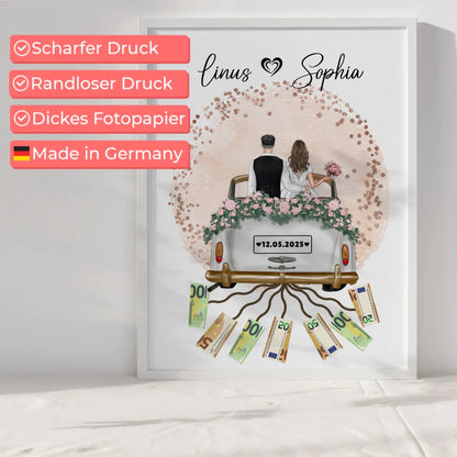 Personalisiertes Geschenk Hochzeit Poster Farbklecks Rose Geldscheine