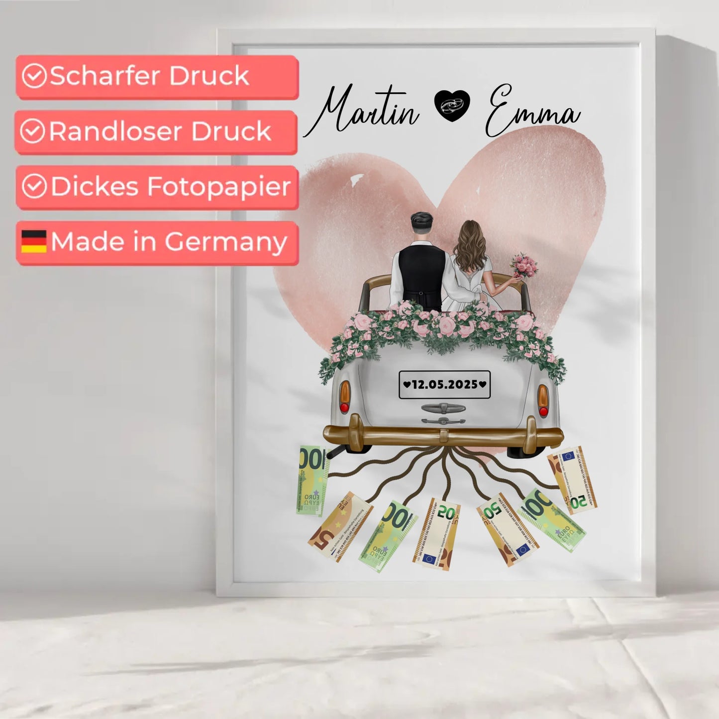 Personalisierte Poster als Geldgeschenk für die Hochzeit