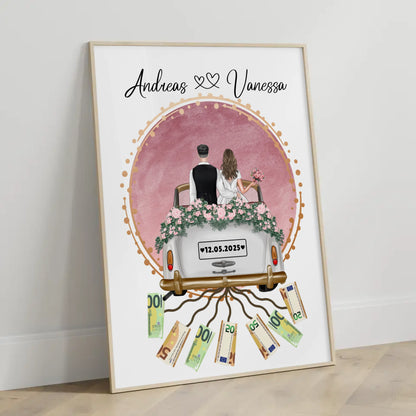 Geldgeschenk für Hochzeit Wandbild Rosa Aquarell personalisiert