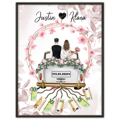 Personalisierte Geschenkidee Geldgeschenk Hochzeit Poster Blumenkranz