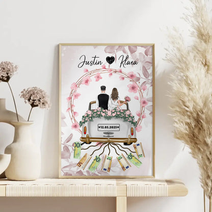 Personalisierte Geschenkidee Geldgeschenk Hochzeit Poster Blumenkranz