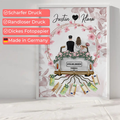 Personalisierte Geschenkidee Geldgeschenk Hochzeit Poster Blumenkranz