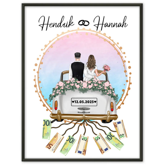 Kreatives Geldgeschenk Poster für Hochzeit mit Namen und Datum
