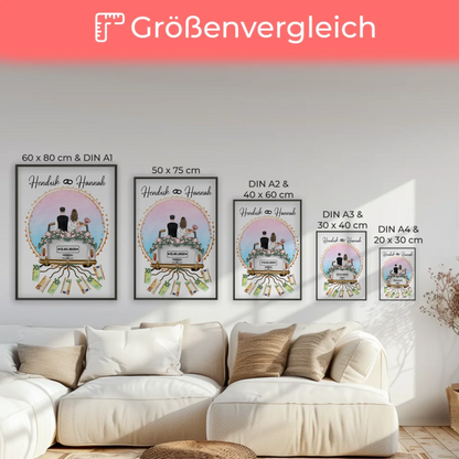 Kreatives Geldgeschenk Poster für Hochzeit mit Namen und Datum