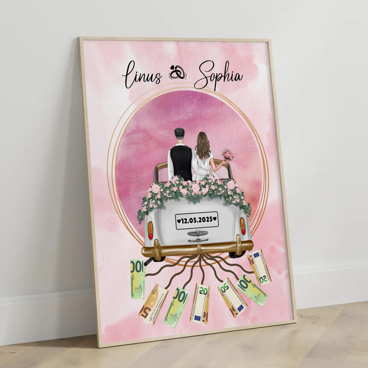 Personalisierte Hochzeit Poster mit Namen als Geldgeschenkidee