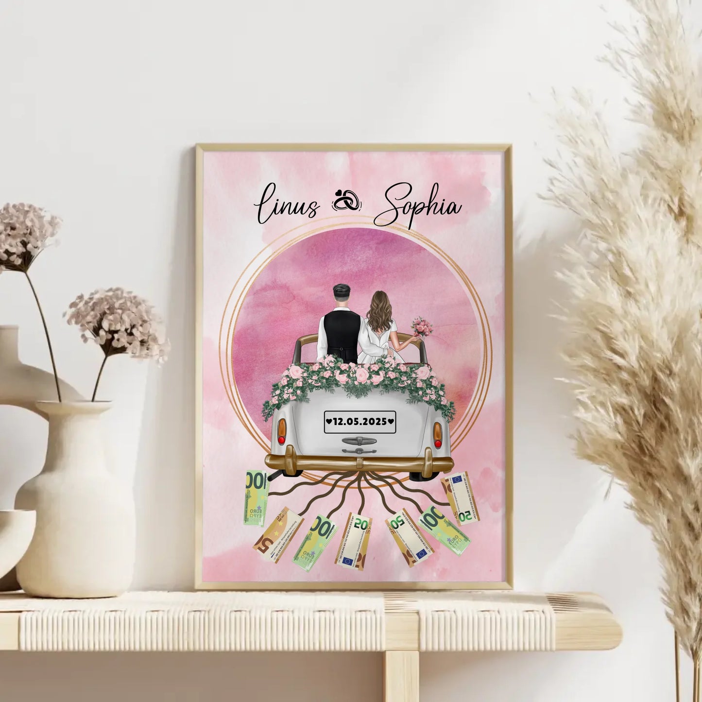 Personalisierte Hochzeit Poster mit Namen als Geldgeschenkidee