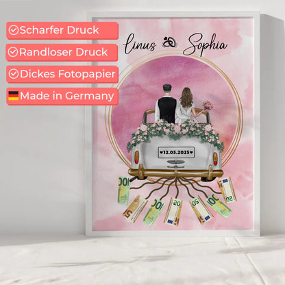 Personalisierte Hochzeit Poster mit Namen als Geldgeschenkidee