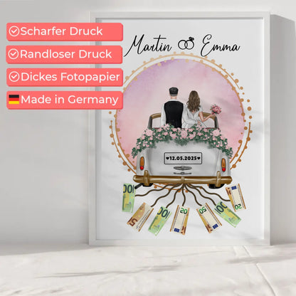 Geldgeschenk für die Hochzeit Poster mit Wunschtext gestalten