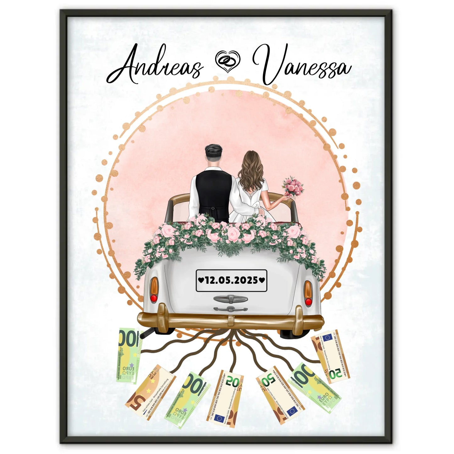 Personalisiertes Geschenk Hochzeit Poster für Geldscheine Wunschtext Namen
