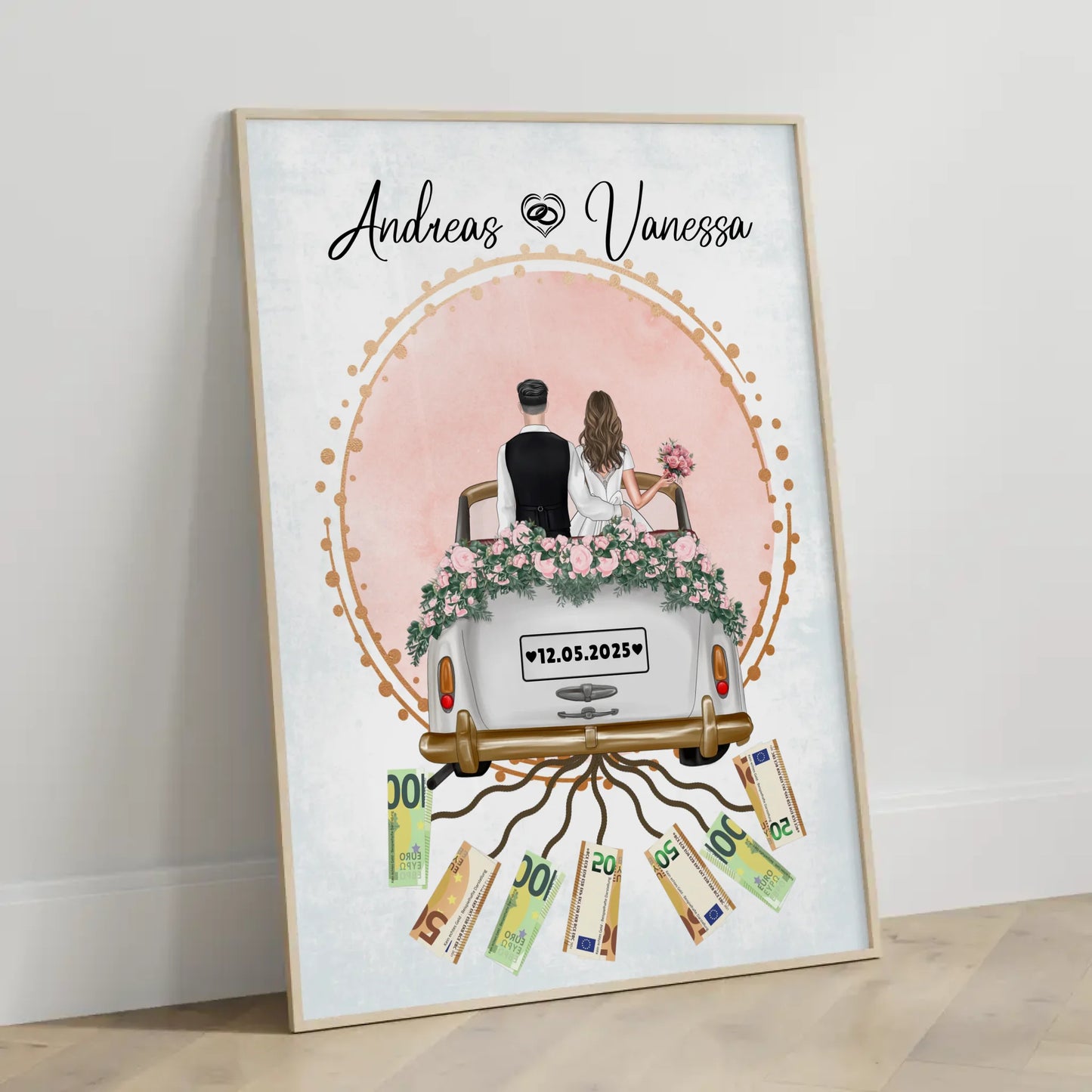 Personalisiertes Geschenk Hochzeit Poster für Geldscheine Wunschtext Namen