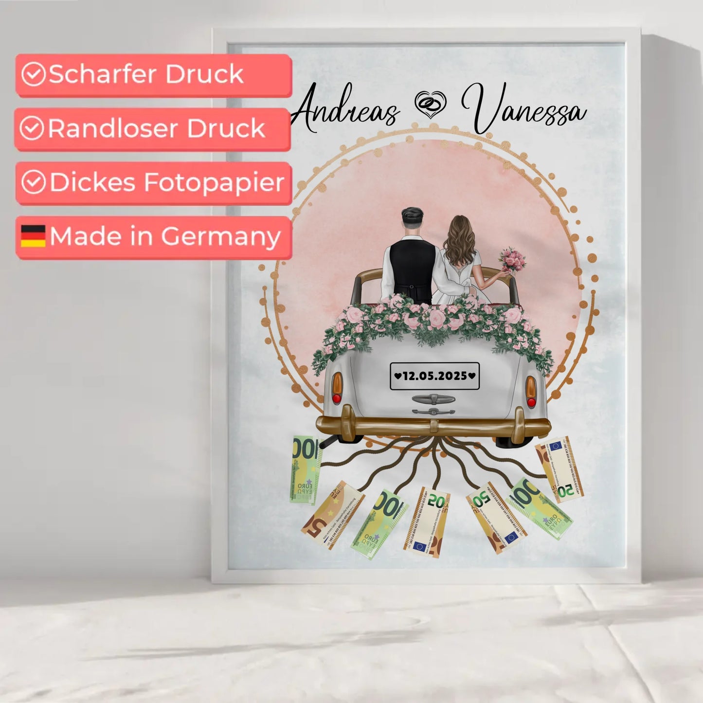 Personalisiertes Geschenk Hochzeit Poster für Geldscheine Wunschtext Namen