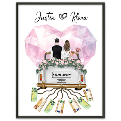Geldgeschenk für die Hochzeit Poster mit Namen und Datum