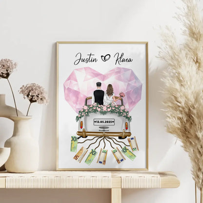Geldgeschenk für die Hochzeit Poster mit Namen und Datum
