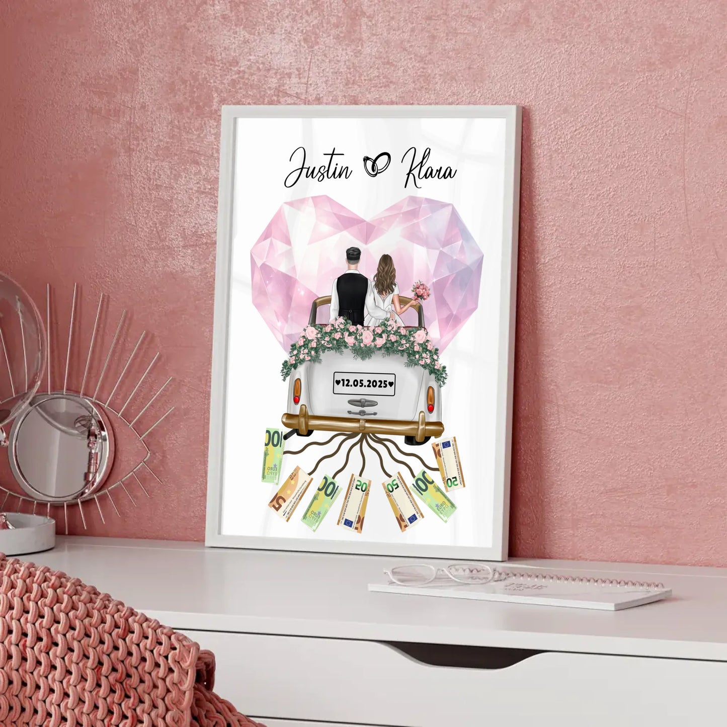 Geldgeschenk für die Hochzeit Poster mit Namen und Datum