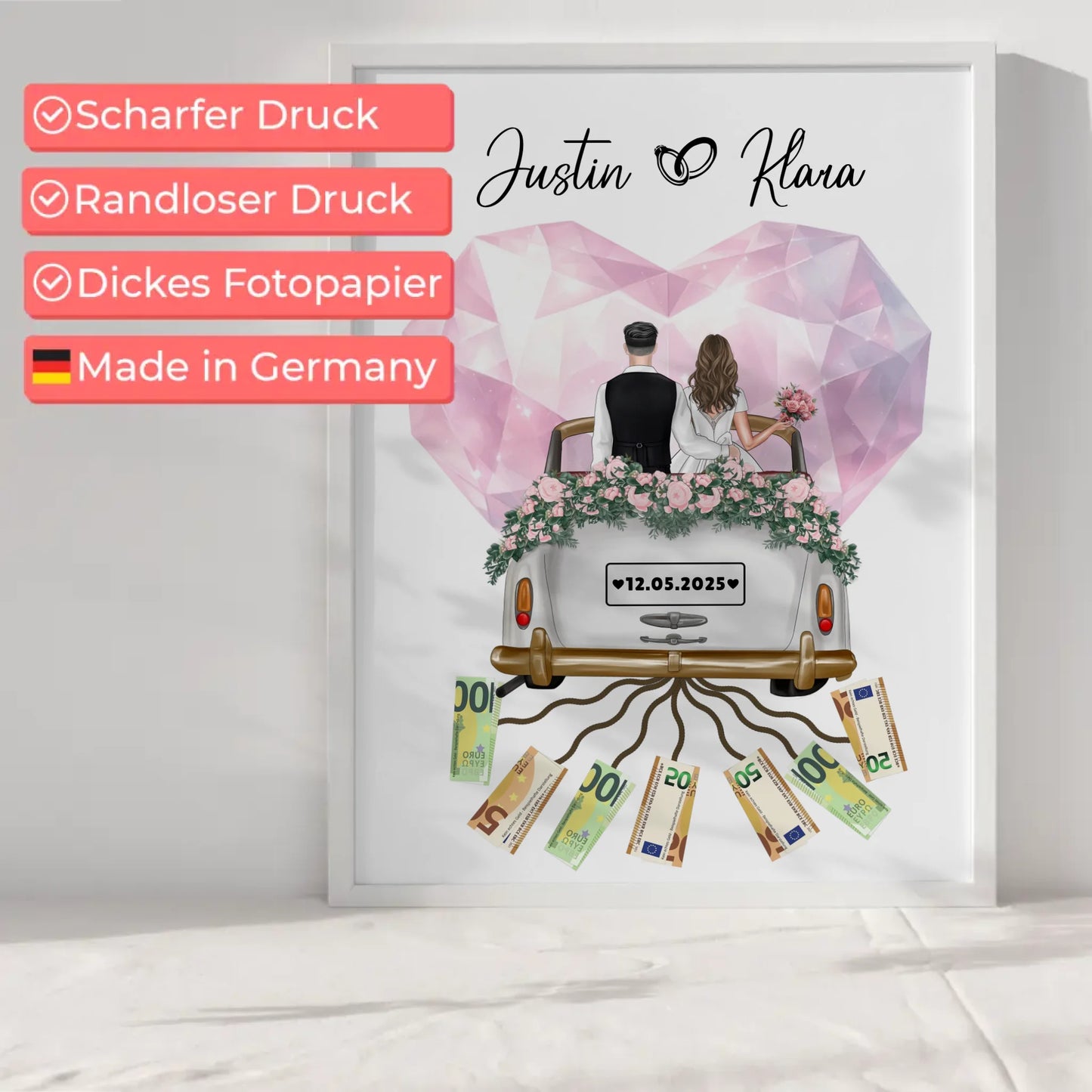 Geldgeschenk für die Hochzeit Poster mit Namen und Datum