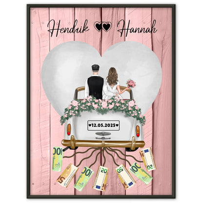 Wandbild Geldgeschenk für Hochzeit mit Namen personalisiert