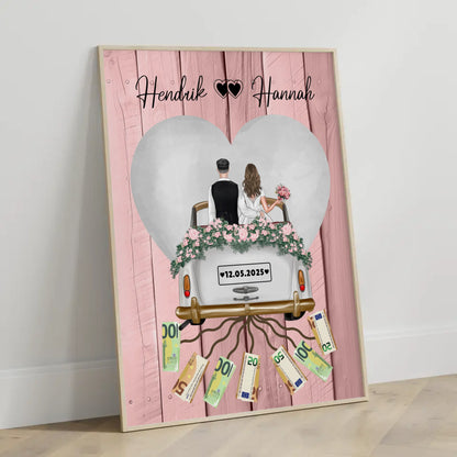 Wandbild Geldgeschenk für Hochzeit mit Namen personalisiert