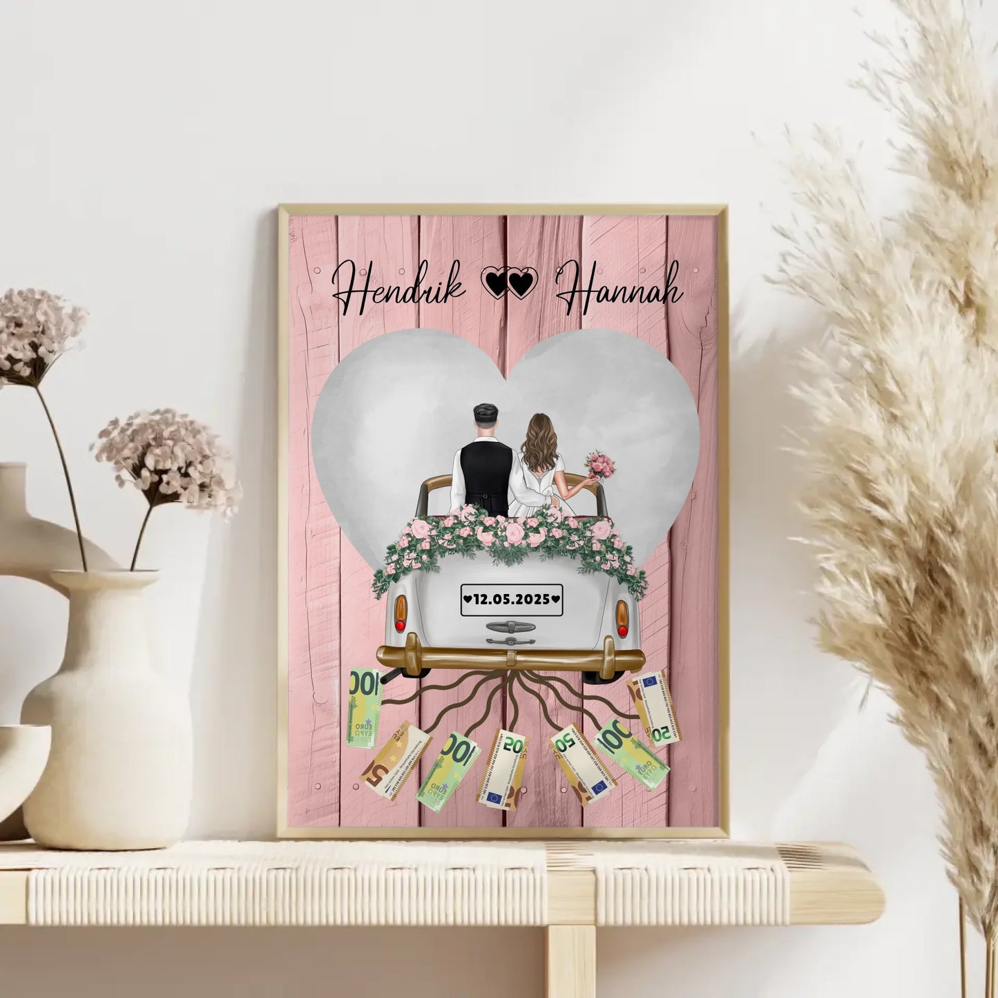 Wandbild Geldgeschenk für Hochzeit mit Namen personalisiert