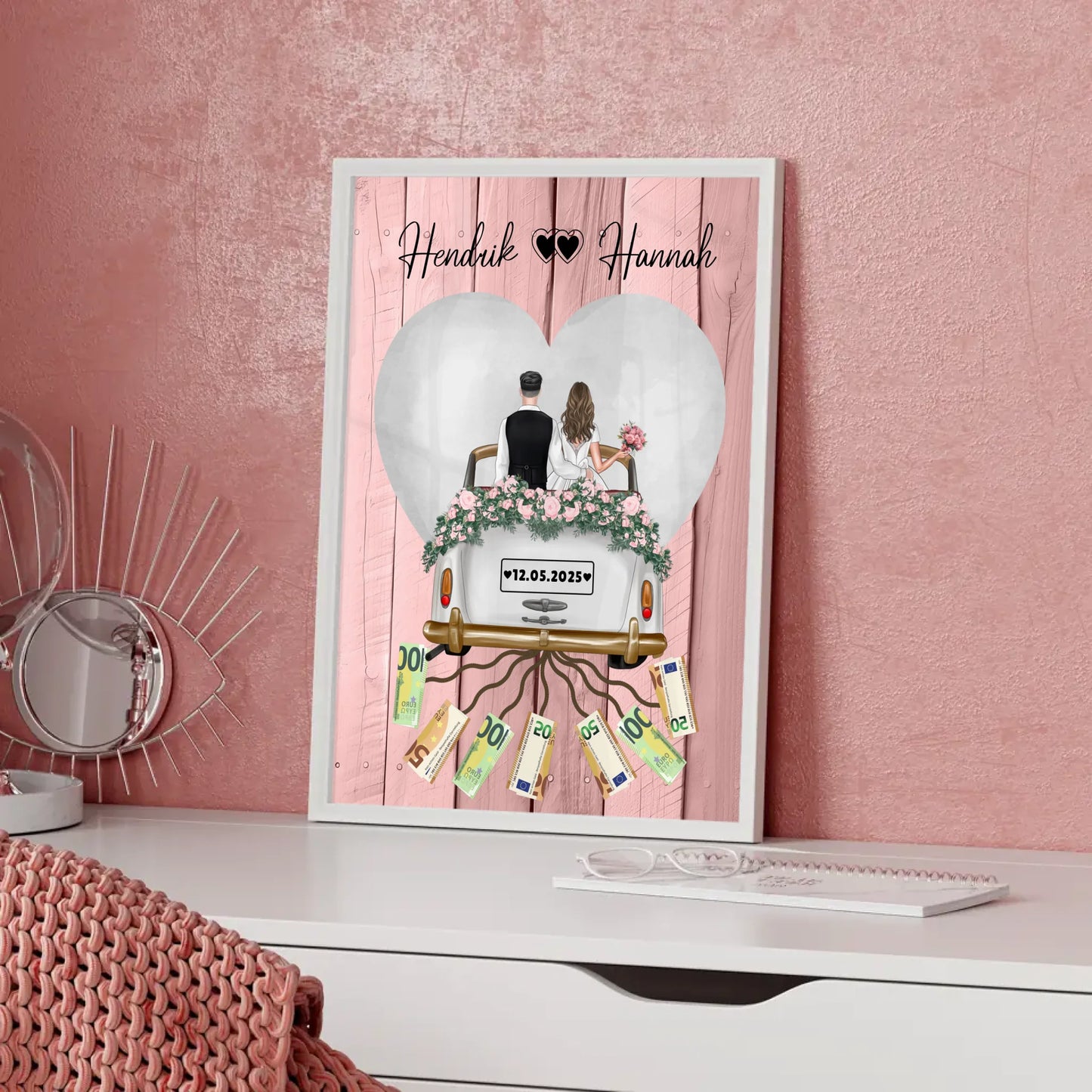 Wandbild Geldgeschenk für Hochzeit mit Namen personalisiert