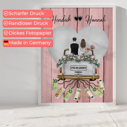 Wandbild Geldgeschenk für Hochzeit mit Namen personalisiert