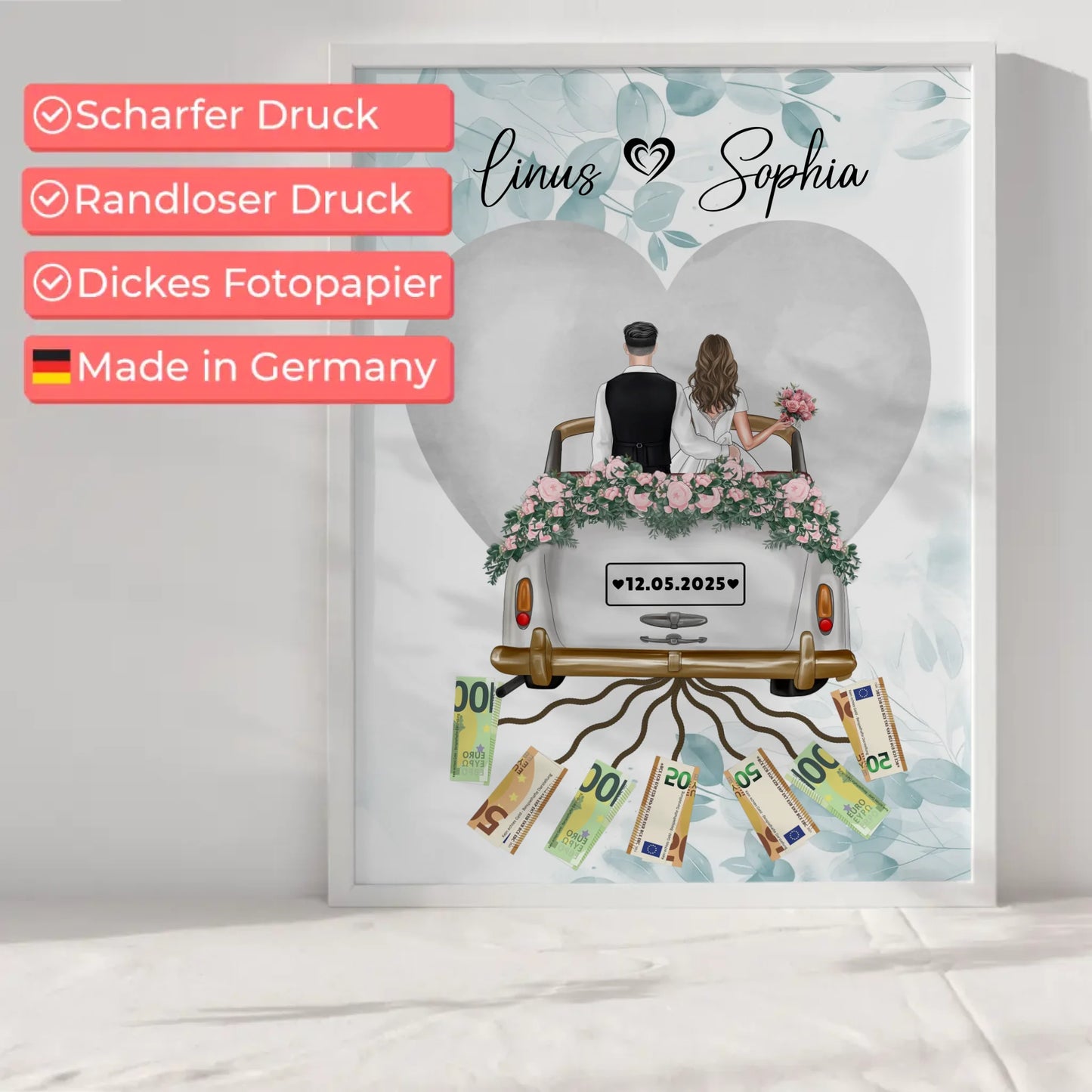Personalisierte Geschenkidee Geldgeschenk Hochzeit Poster mit Wunschtext