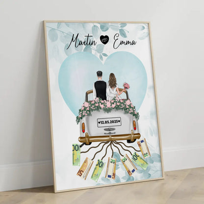 Kreatives Geldgeschenk Poster für Hochzeit mit Wunschtext Namen