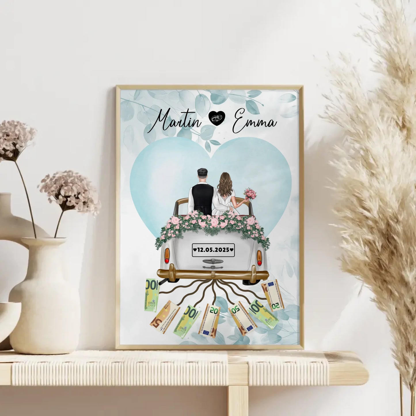 Kreatives Geldgeschenk Poster für Hochzeit mit Wunschtext Namen
