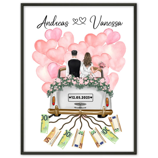 Personalisierte Hochzeit Poster als Geldgeschenkidee mit Namen und Datum