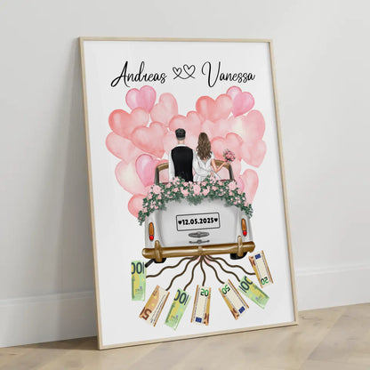 Personalisierte Hochzeit Poster als Geldgeschenkidee mit Namen und Datum