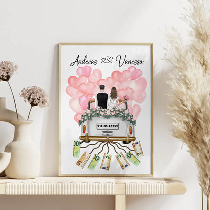 Personalisierte Hochzeit Poster als Geldgeschenkidee mit Namen und Datum