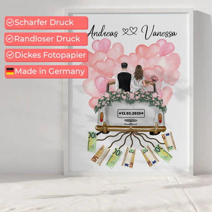 Personalisierte Hochzeit Poster als Geldgeschenkidee mit Namen und Datum