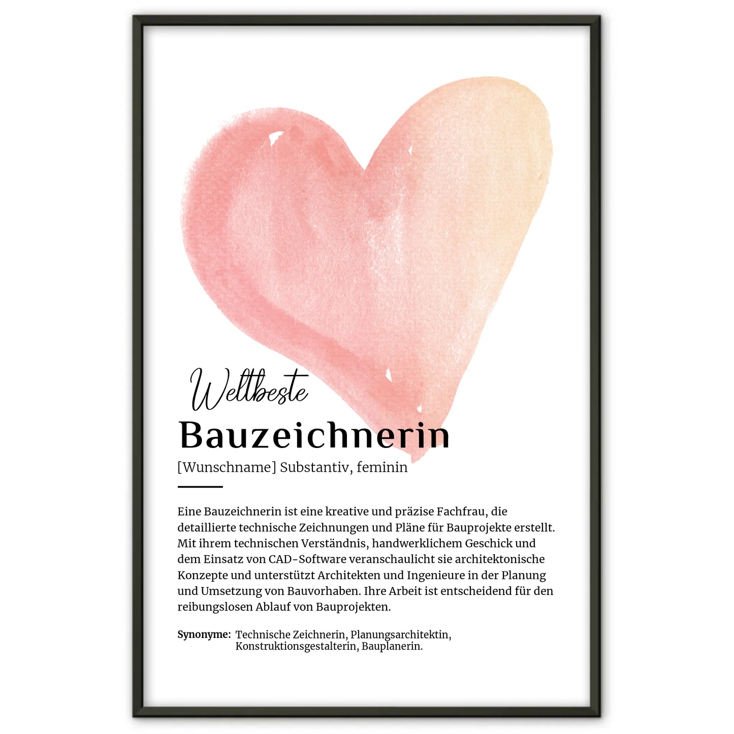 Personalisierbares Poster Definition Bauzeichnerin mit Namen