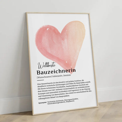 Personalisierbares Poster Definition Bauzeichnerin mit Namen