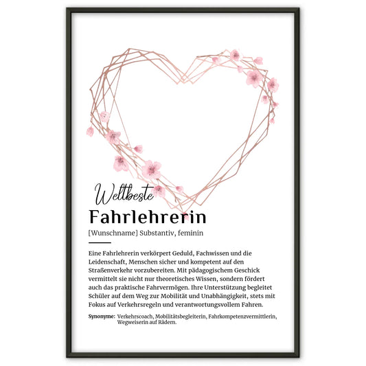 Persönliches Poster Definition Fahrlehrerin mit Namen Geschenk