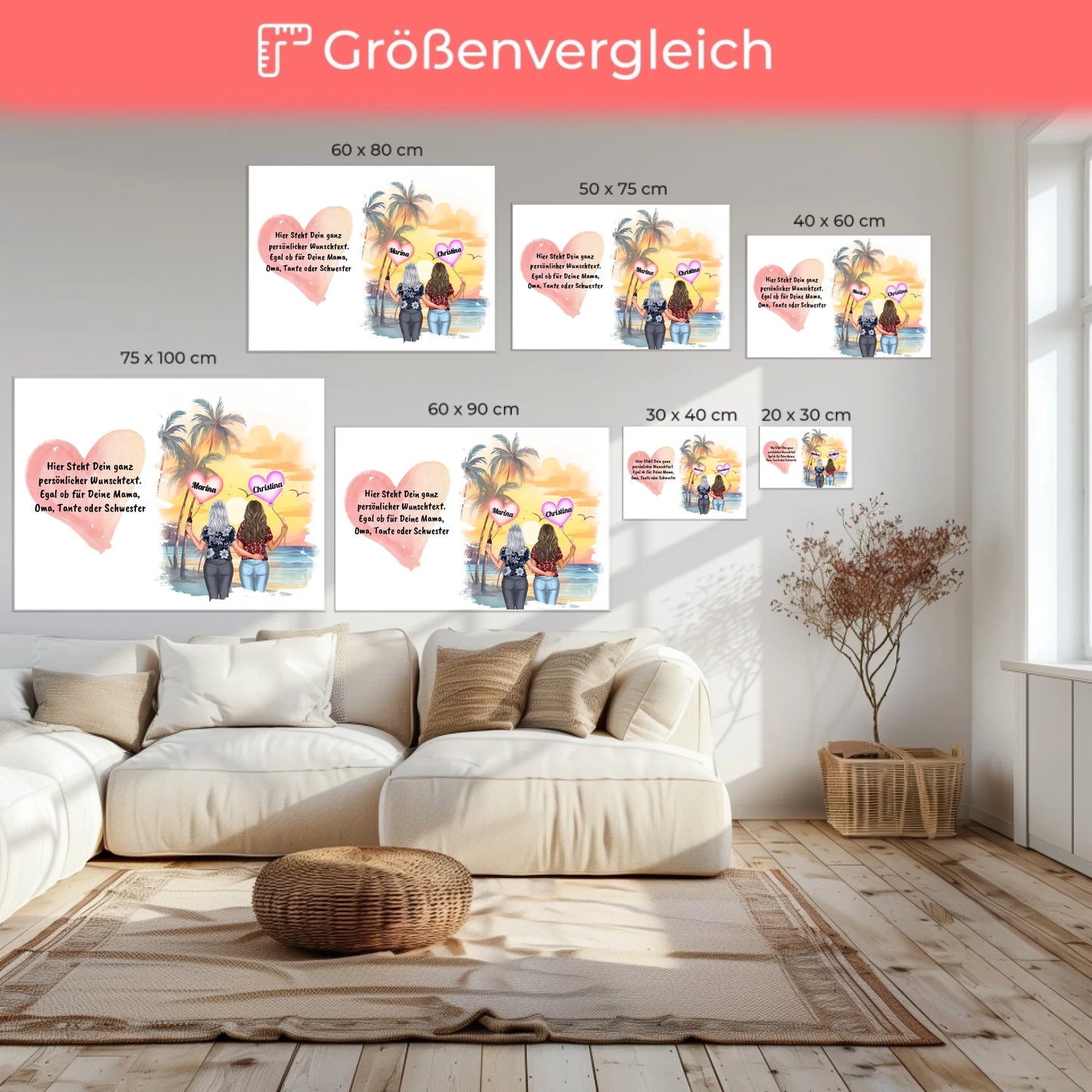 Wunschtext Leinwand Mama mit personalisierten Figuren