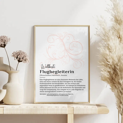 Personalisierte Poster Definition Flugbegleiterin mit Namen