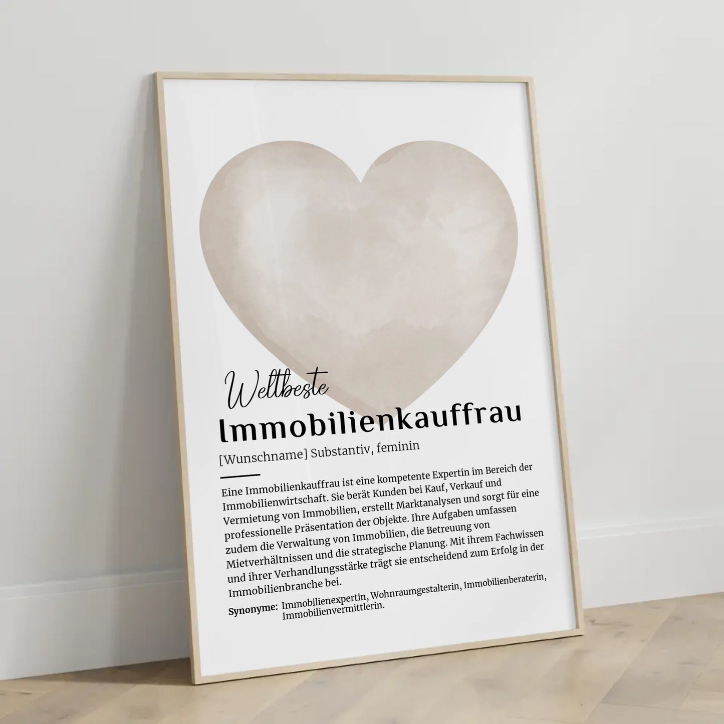 Poster Definition Immobilienkauffrau mit Namen Definitionsposter