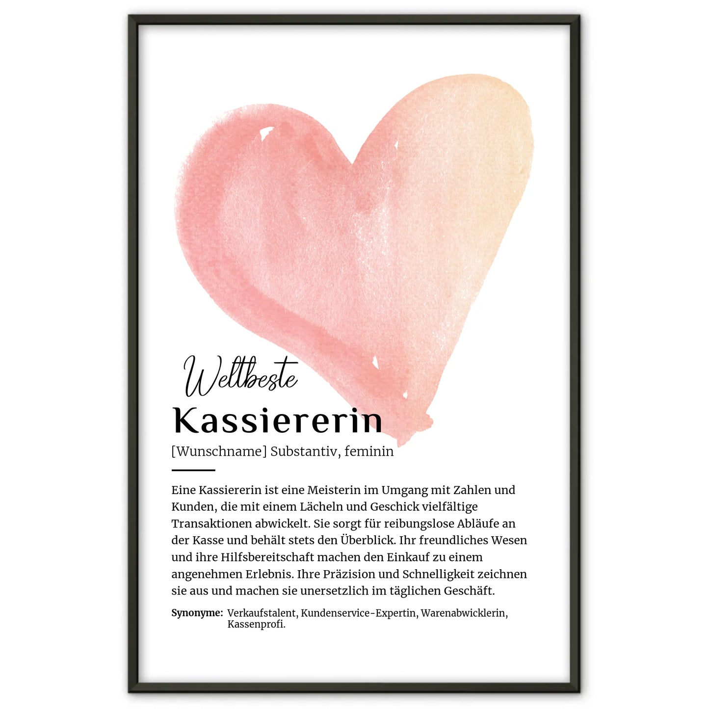 Personalisiertes Poster Definition Kassiererin mit Namen Geschenk