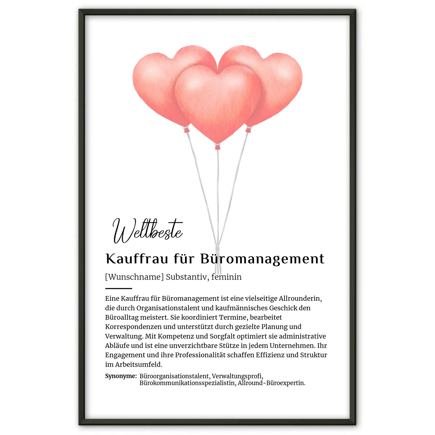 Personalisierte Poster Definition Kauffrau für Büromanagement mit Namen Geschenk