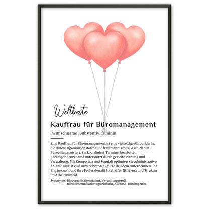 Personalisierte Poster Definition Kauffrau für Büromanagement mit Namen Geschenk