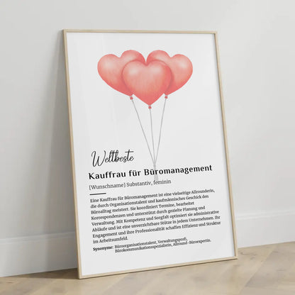 Personalisierte Poster Definition Kauffrau für Büromanagement mit Namen Geschenk