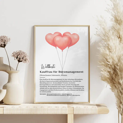 Personalisierte Poster Definition Kauffrau für Büromanagement mit Namen Geschenk