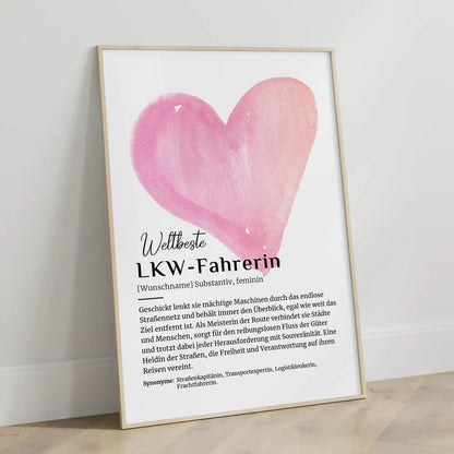 Personalisierte Poster Definition LKW-Fahrerin mit Namen Geschenk