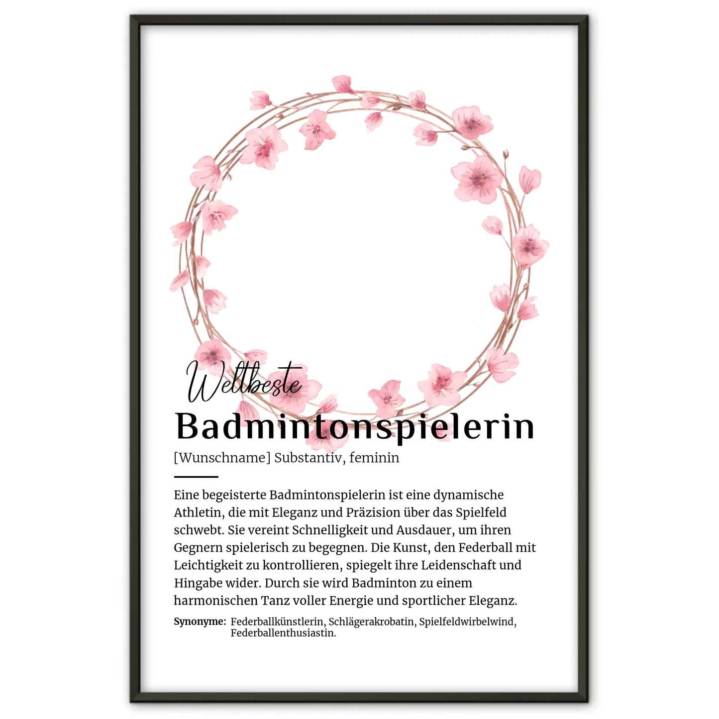Personalisierte Poster Definition Badmintonspielerin mit Namen
