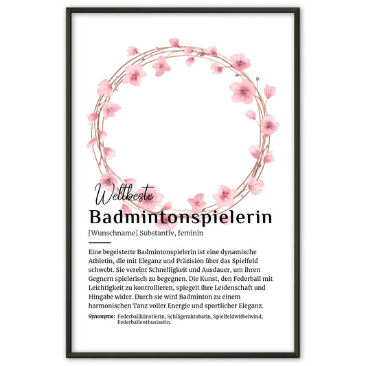 Personalisierte Poster Definition Badmintonspielerin mit Namen