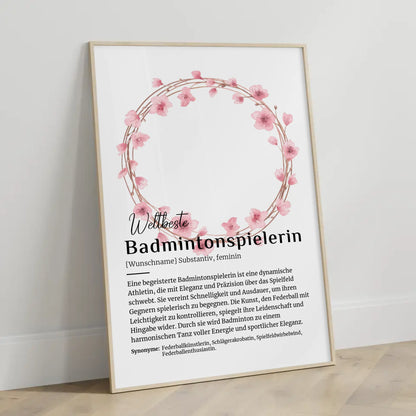 Personalisierte Poster Definition Badmintonspielerin mit Namen